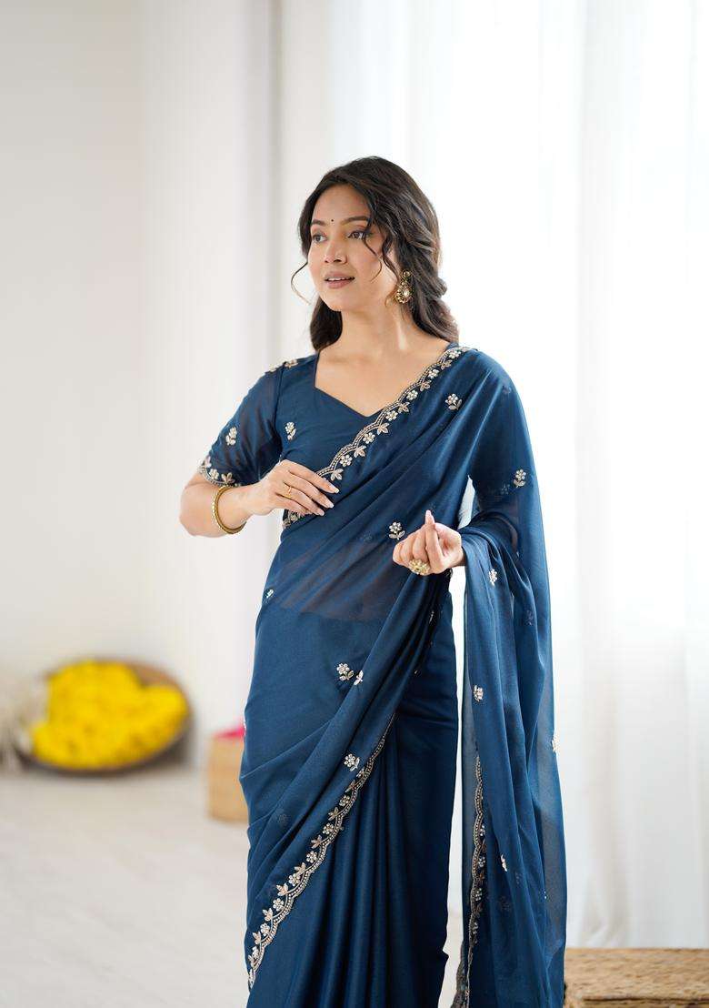 MORPICH Solid Georgette Saree Set for Diwali and Festive Wear - Indya