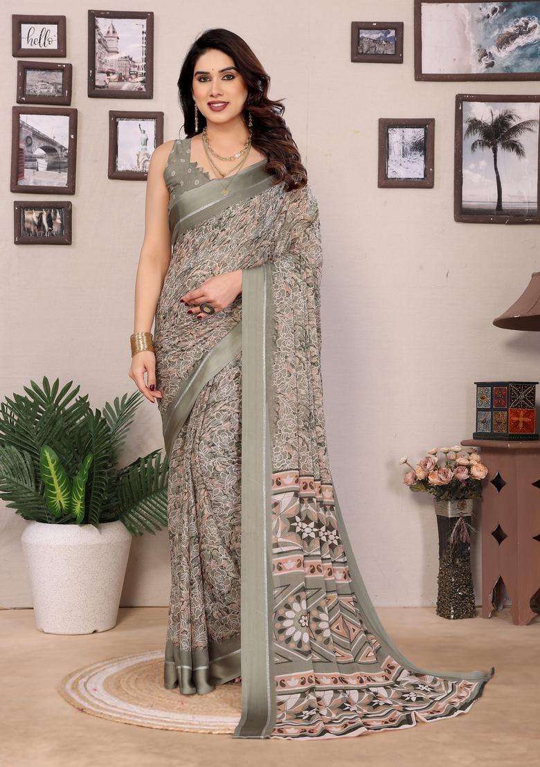 MORPICH Printed Satin Saree Set for Diwali and Festive Wear - Indya