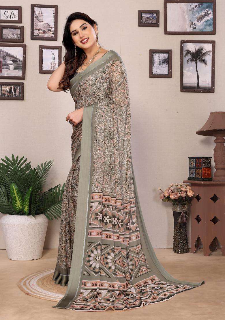 MORPICH Printed Satin Saree Set for Diwali and Festive Wear - Indya