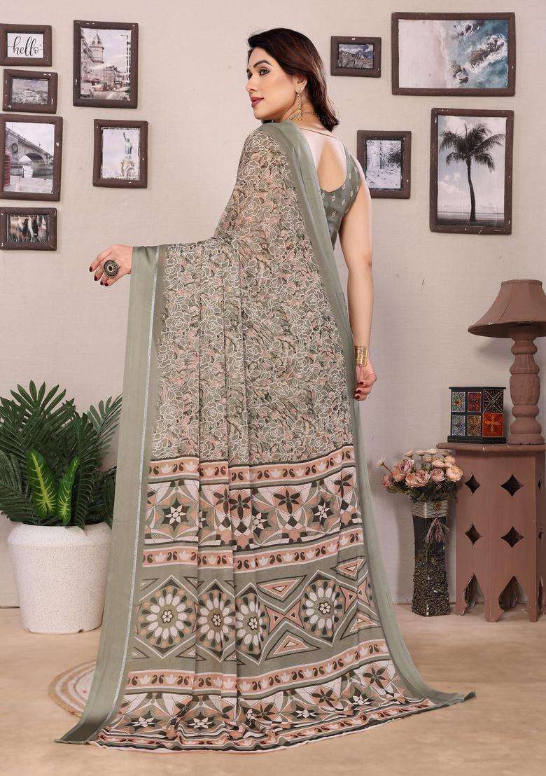 MORPICH Printed Satin Saree Set for Diwali and Festive Wear - Indya
