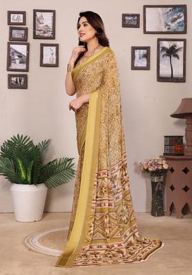 Peach Printed Satin Saree Set