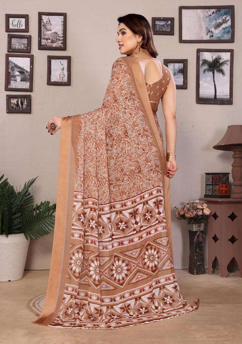 WINE Satin Saree Set with Printed for Diwali | Wedding & Festive Wear - Indya