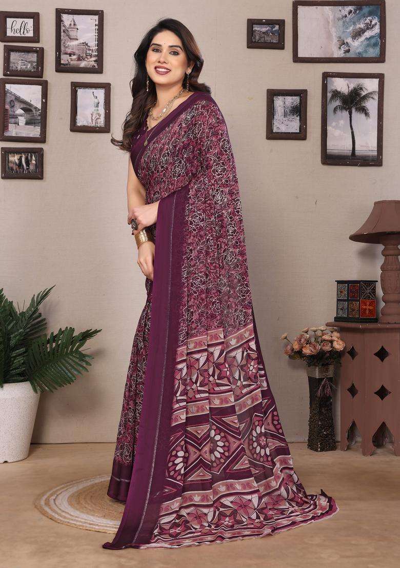 YELLOW Printed Satin Saree Set for Diwali and Festive Wear - Indya