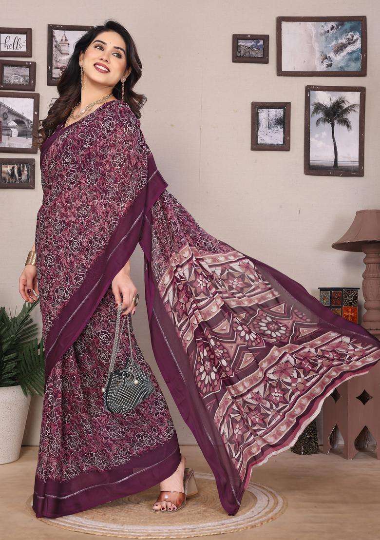 YELLOW Printed Satin Saree Set for Diwali and Festive Wear - Indya