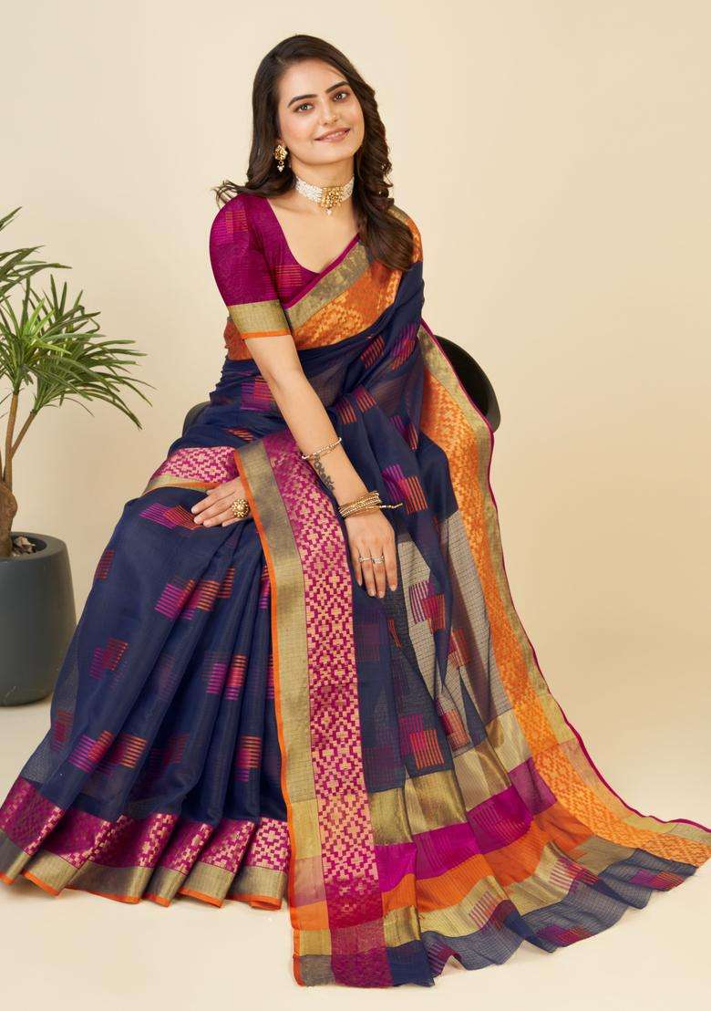 Multicolor Zari Work Silk Saree Set - Indya