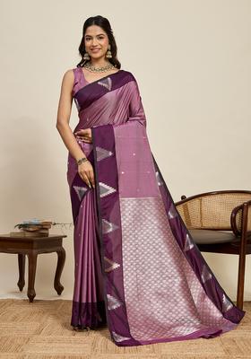 Peach Zari Work Silk Saree Set