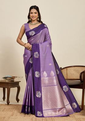 Purple Zari Work Silk Saree Set