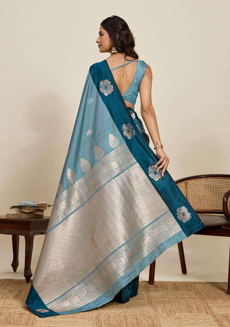 RAMA Zari Work Silk Blend Saree Set for Diwali and Festive Wear - Indya