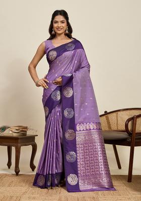 Purple Zari Work Silk Saree Set