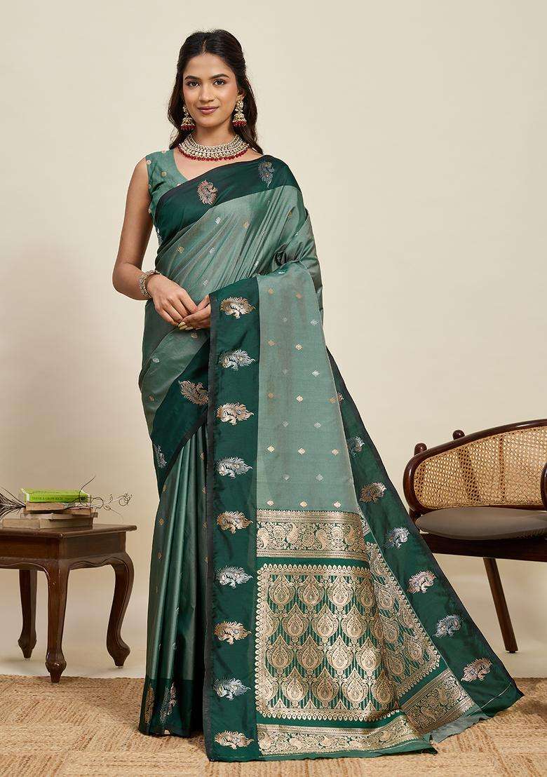 RAMA Silk Blend Saree Set with Zari Work for Diwali | Wedding & Festive Wear - Indya