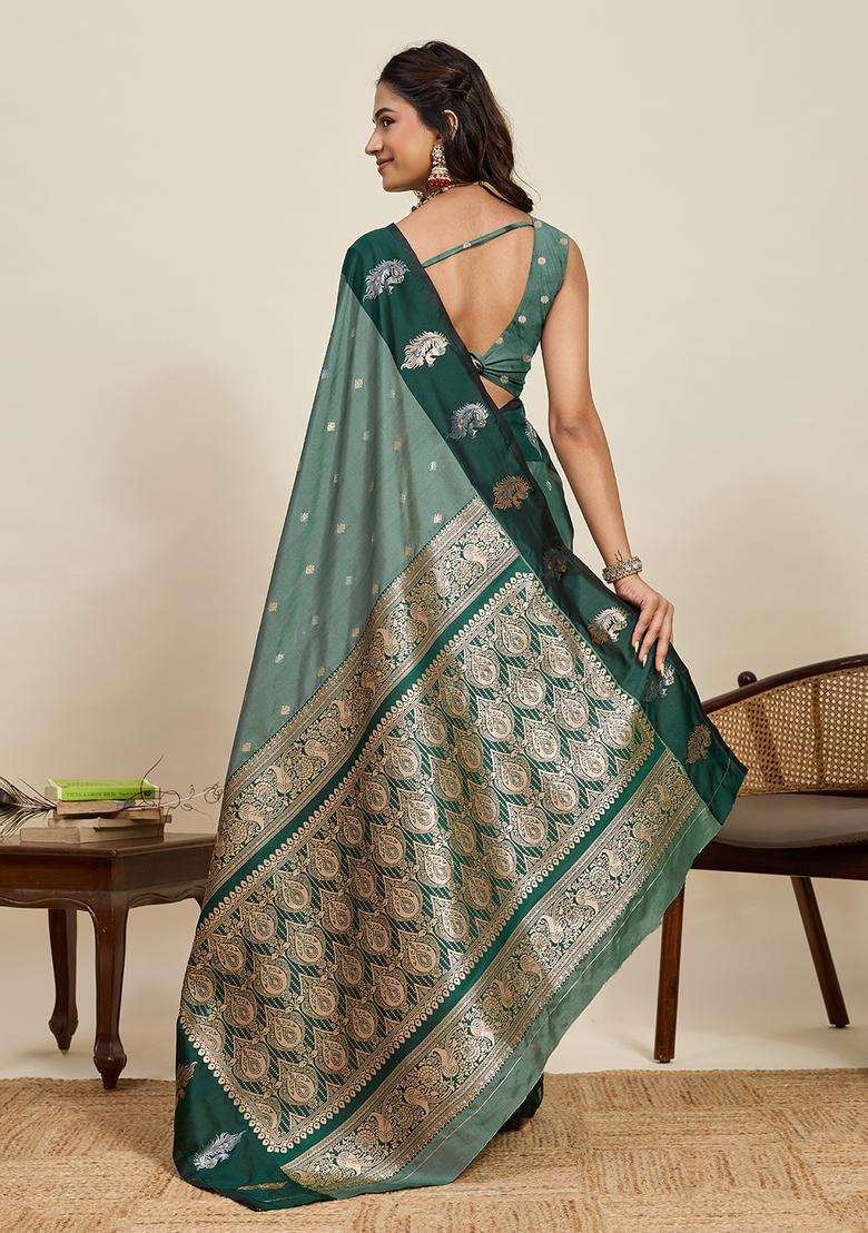 RAMA Silk Blend Saree Set with Zari Work for Diwali | Wedding & Festive Wear - Indya