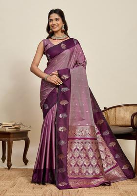 WINE Zari Work Silk Saree Set