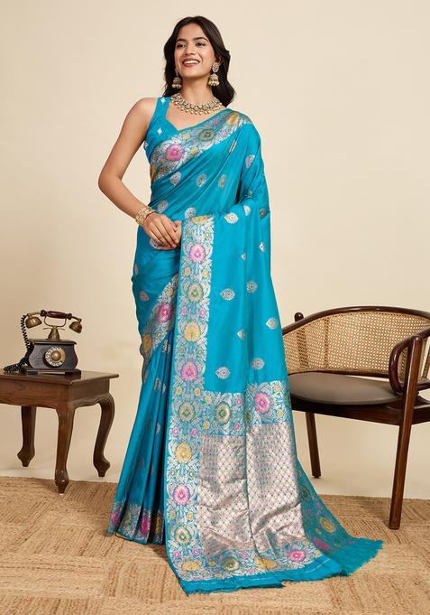 rama Zari Work Jacquard Saree Set