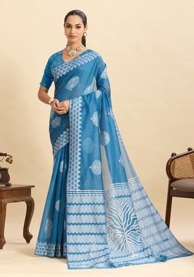 Sky Blue Weaving Work Silk Saree Set