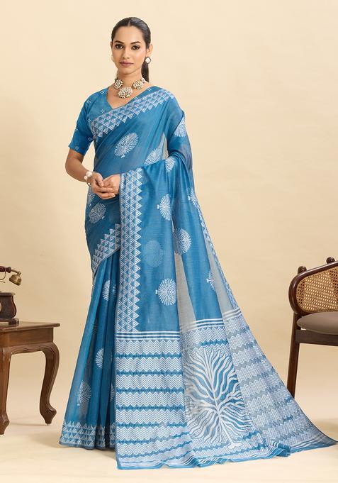 Sky Blue Weaving Work Silk Saree Set