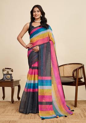 Multicolor Zari Work Poly Blended Saree Set