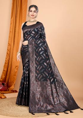 BLACK Zari Work Silk Saree Set