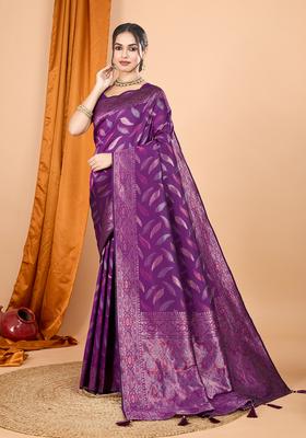 WINE Zari Work Silk Saree Set