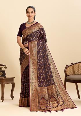 Beige Zari Work Silk Saree Set
