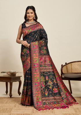 BLACK Zari Work Silk Saree Set