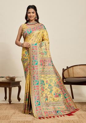 YELLOW Zari Work Silk Saree Set