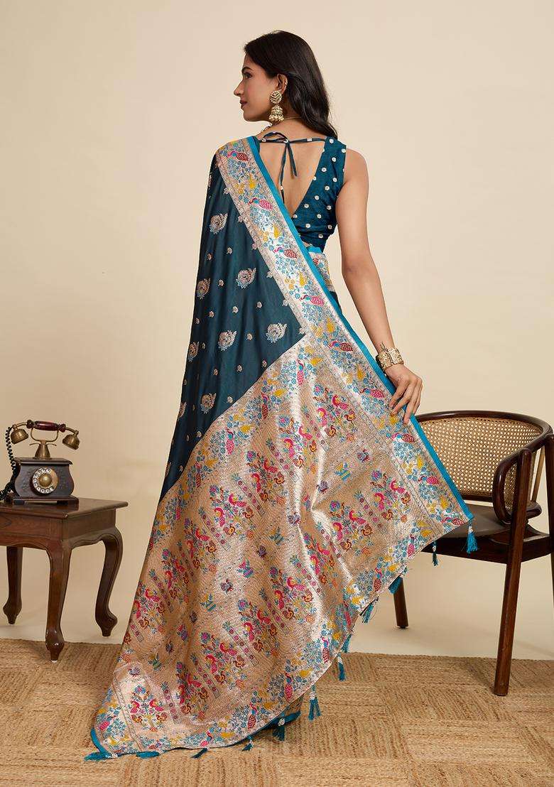 RAMA Zari Work Silk Blend Saree Set - Indya