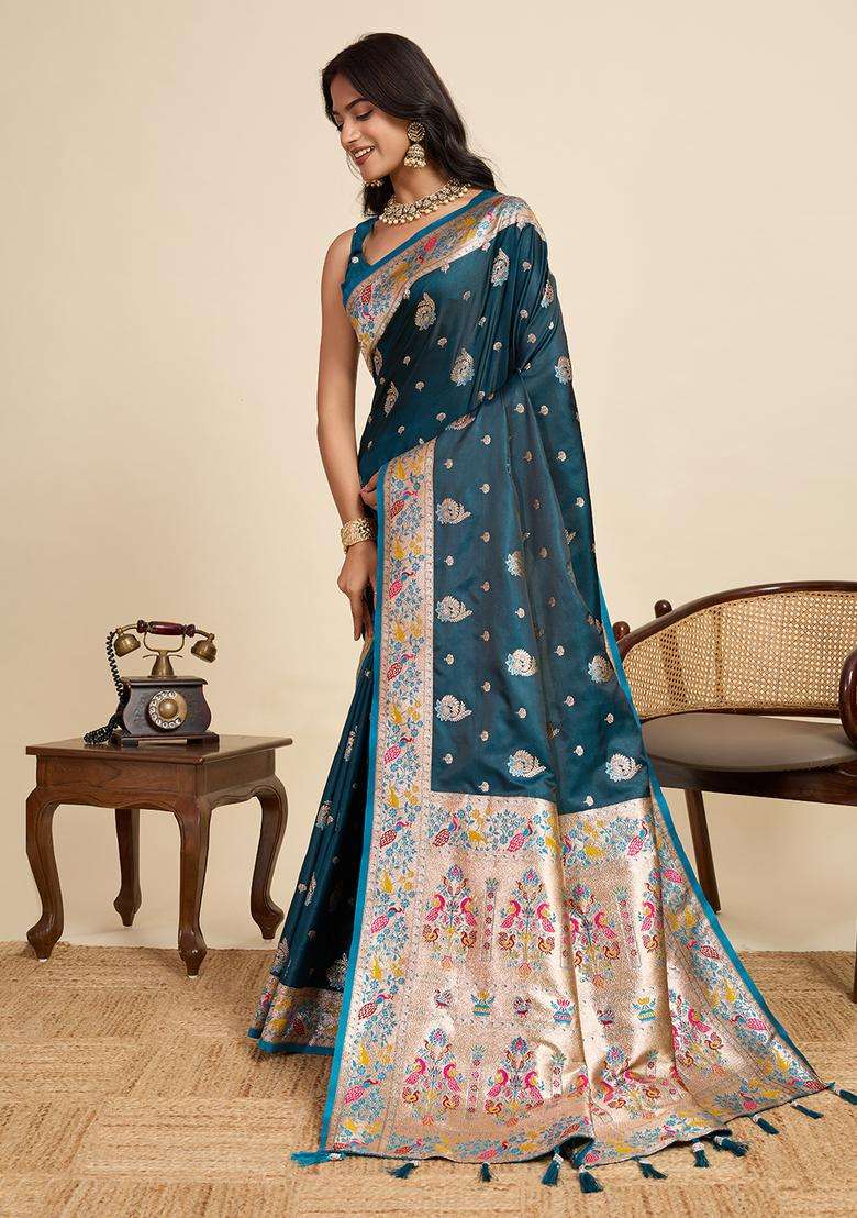 RAMA Zari Work Silk Blend Saree Set - Indya