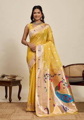 YELLOW Zari Work Silk Saree Set