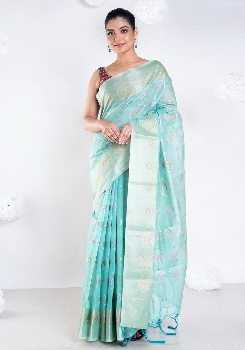 Green Woven Organza Saree