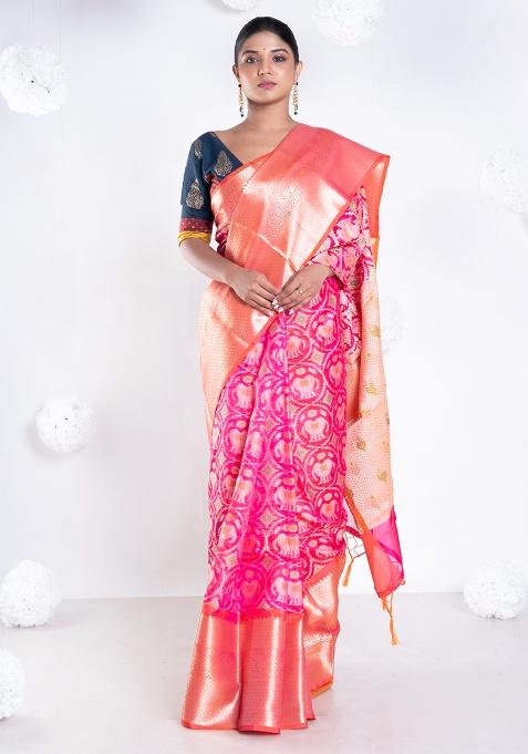 Pink Woven Silk Saree