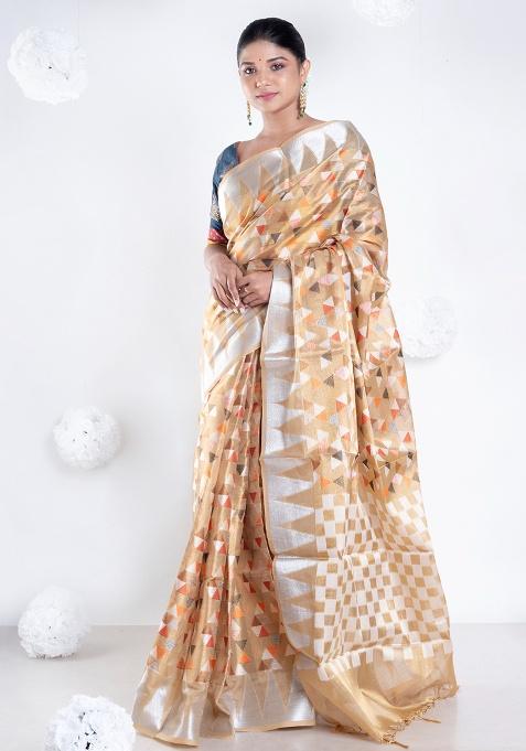 Yellow Woven Organza Saree