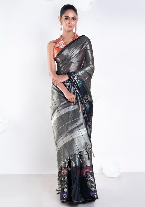 Black Woven Organza Saree