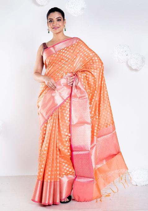 Orange Woven Organza Saree