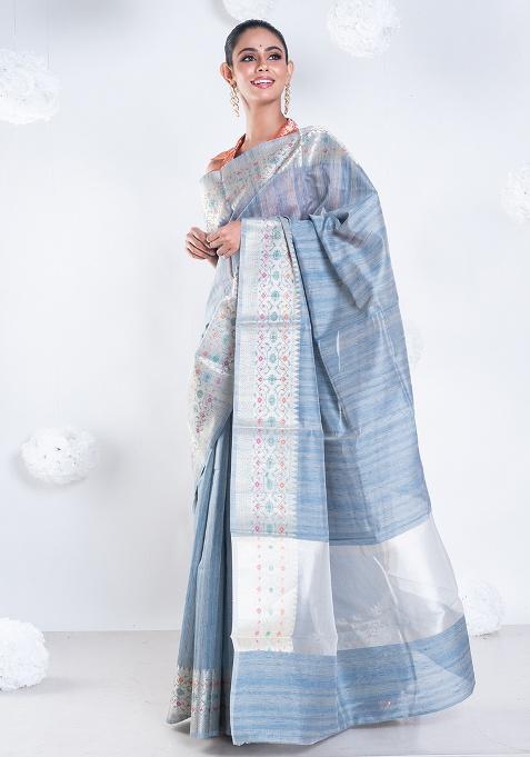Grey Woven Silk Saree