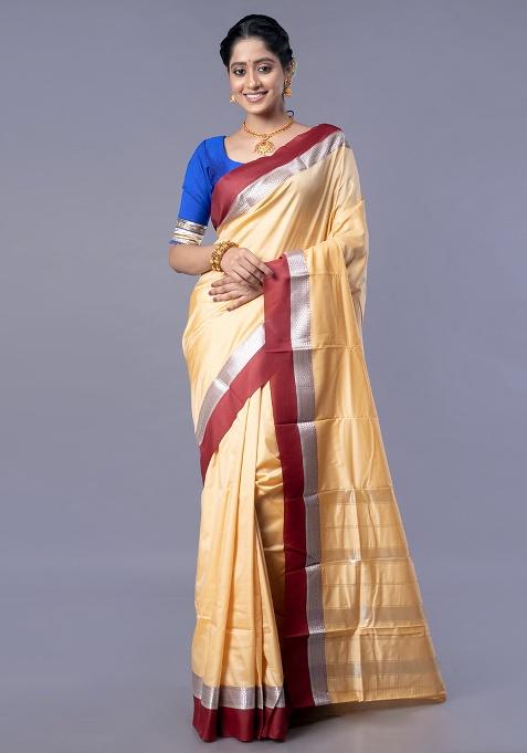 Beige Woven Silk Saree