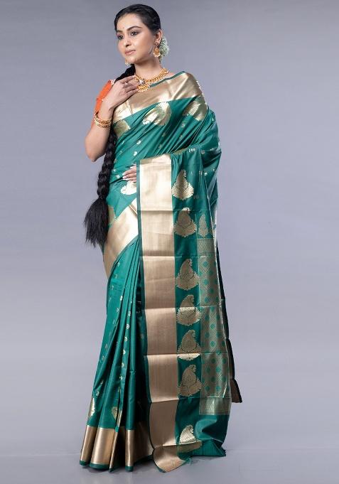 Bottle Green Woven Silk Saree