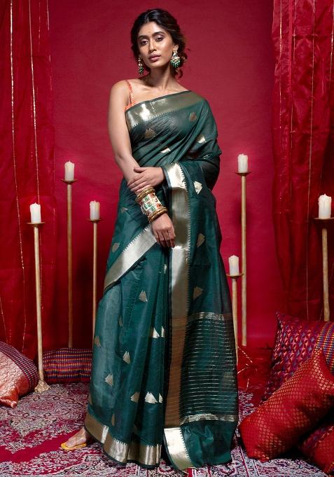 Green Woven Organza Saree
