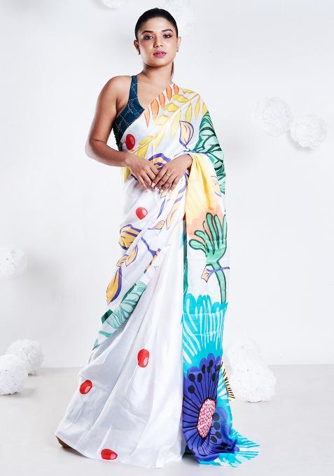 Off white Digital Print Georgette Saree