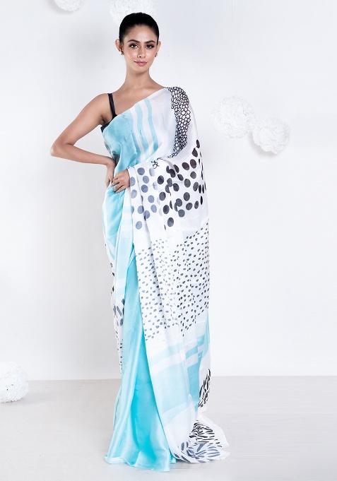 Blue Digital Print Georgette Saree