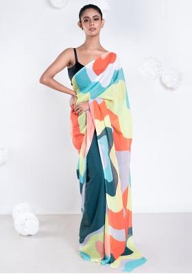 Green Digital Print Georgette Saree