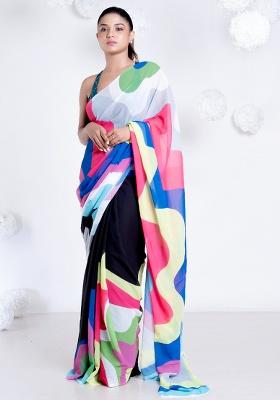 Black Digital Print Georgette Saree