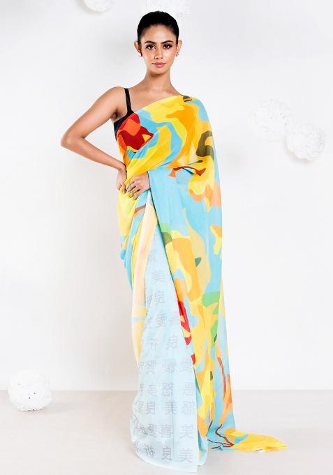 Multicolor Digital Print Georgette Saree