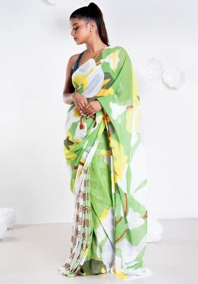 Green Digital Print Georgette Saree