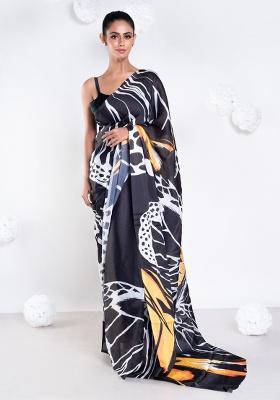 Black Digital Print Georgette Saree