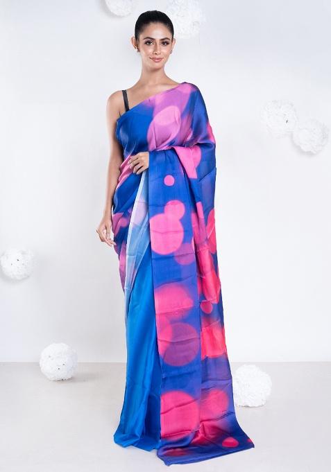 Blue Digital Print Georgette Saree