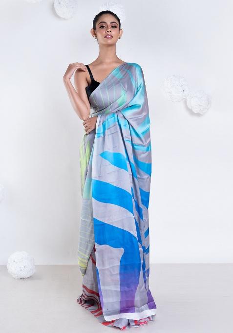 Grey Digital Print Georgette Saree
