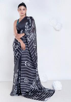 Black Digital Print Georgette Saree