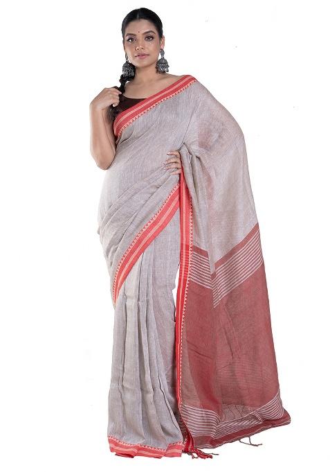 Grey Woven Linen Saree