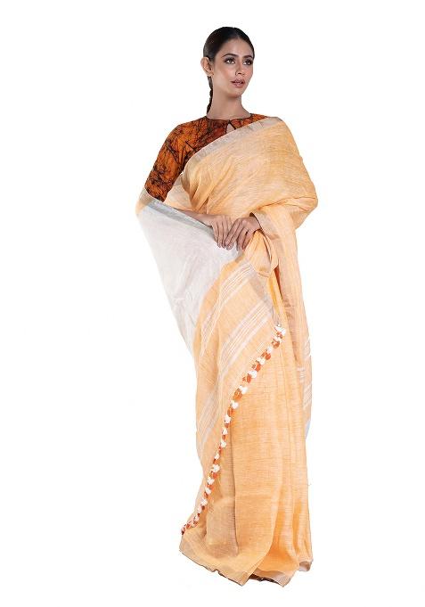 Yellow Woven Linen Saree