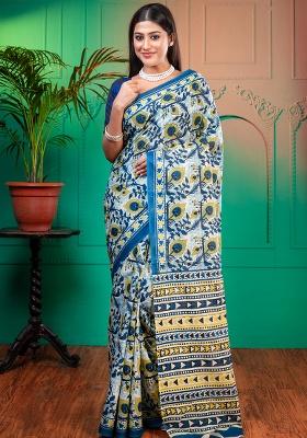 Blue Printed Cotton Saree